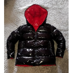 New unisex glossy nylon winter jacket wet look reversible down pullover