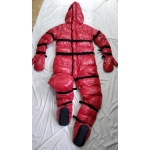 New unisex bondage shiny nylon winter overalls wet look down suit custom made