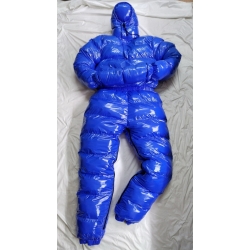 New unisex puffy shiny nylon winter overalls wet look down suit DS116PE000b customized