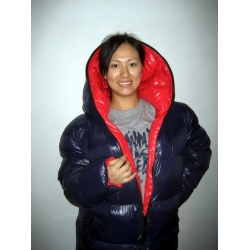 New unisex shiny nylon quilted winter coat wet look puffa reversible bubble down coat M - 3XL