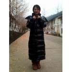 New shiny nylon down parka winter parka wet look down coat winter coat with fur