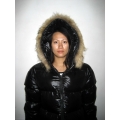 New fur unisex shiny nylon quilted winter coat wet look puffer down coat black M - 3XL