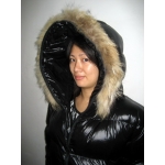 New fur unisex shiny nylon quilted winter coat wet look puffer down coat black M - 3XL