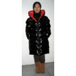 New unisex shiny nylon quilted winter coat wet look puffer down coat