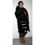 New unisex shiny nylon quilted winter coat wet look puffer down coat