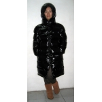 New unisex shiny nylon quilted winter coat wet look puffer down coat