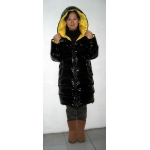 New unisex shiny nylon quilted winter coat wet look puffer down coat