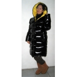 New unisex shiny nylon quilted winter coat wet look puffer down coat