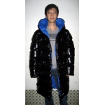 New unisex shiny nylon quilted winter coat wet look puffer down coat