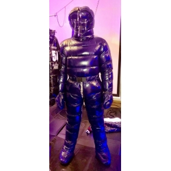 New unisex shiny nylon down overalls wet look down suit masked jumpsuit DO111D4000b customized