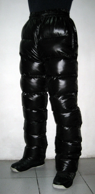 New unisex shiny nylon wet look puffer winter trousers down