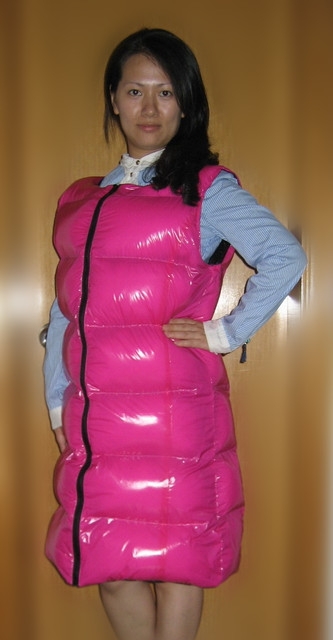 New wet look shiny nylon winter vest dress down vest dress M 3XL