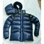 New shiny nylon wet look overfilled winter jacket down jacket with fur customized