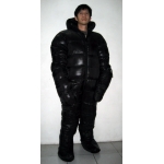 New unisex puffy shiny nylon duck down down suit wet look down overalls custom made