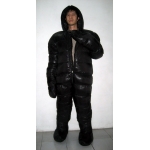 New unisex puffy shiny nylon duck down down suit wet look down overalls custom made