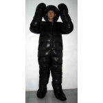 New unisex puffy shiny nylon duck down down suit wet look down overalls custom made