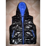 New unisex wet look shiny nylon quilted winter waistcoat down vest size L blue