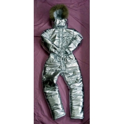 New unisex shiny silver wet look winter ski overalls sport suit S - 5XL