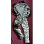 New unisex shiny silver wet look winter ski overalls sport suit S - 5XL