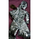 New unisex shiny silver wet look winter ski overalls sport suit S - 5XL