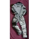 New unisex shiny silver wet look winter ski overalls sport suit S - 5XL