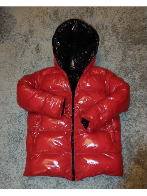 New unisex glossy nylon padded winter jacket wet look puffer reversible ...