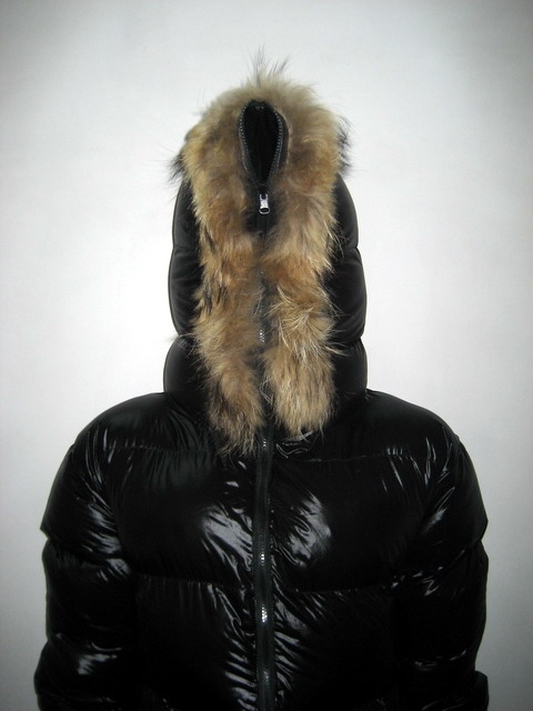 New fur unisex shiny nylon quilted winter coat wet look puffer down ...