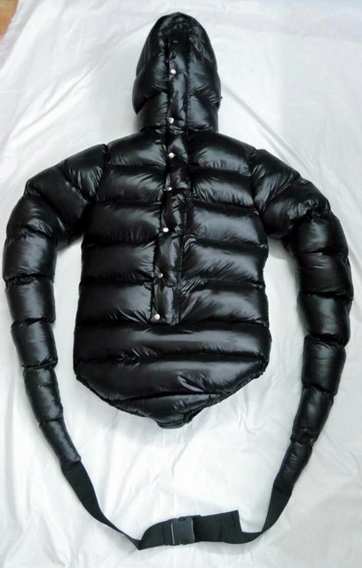 New shiny nylon wet look down spreading romper winter restraint body ...