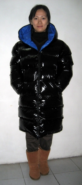 New unisex shiny nylon quilted winter coat wet look puffer down coat