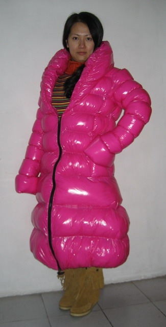 New shiny nylon wet look winter coat quilted down coat M - 3XL