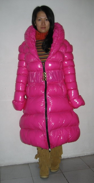 New shiny nylon wet look winter coat quilted down coat M - 3XL