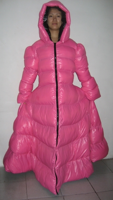 New wet look shiny nylon down dress winter dress bespoke M - 3XL