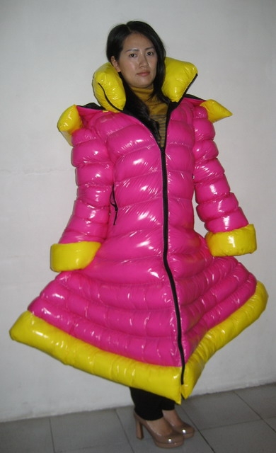 New wet look shiny nylon winter coat down dress cosplay M - 3XL