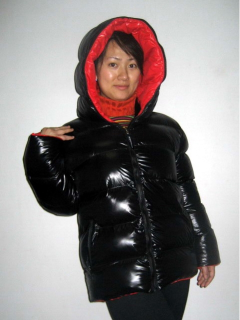 New unisex shiny nylon padded winter jacket wet look puffy reversible ...