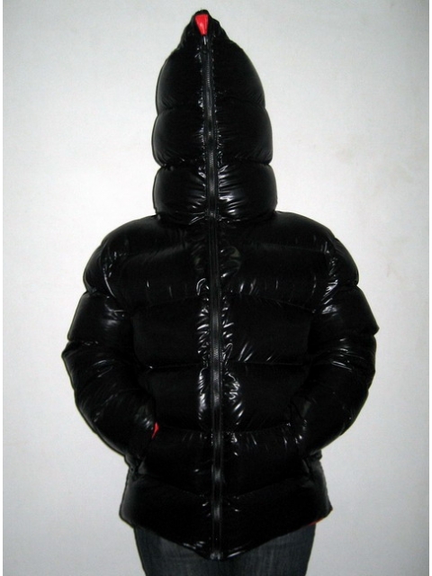 New unisex shiny nylon padded winter jacket wet look puffy reversible ...