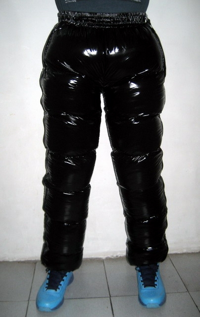New unisex shiny nylon wet look puffer trousers sport trousers ski ...
